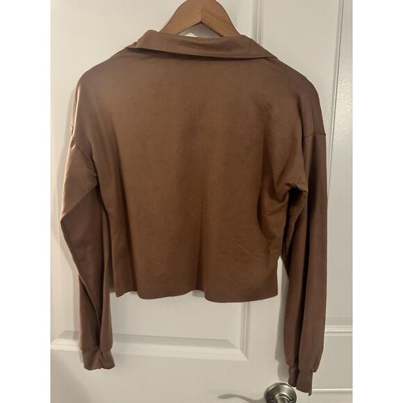 Livi by Olivia Rae Brown Ribbed V Neck Crop Top Long sleeve Size Medium - Picture 3 of 3